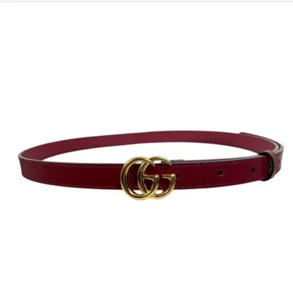 New Gucci Burgundy Red Leather Belt with Gold GG Buckle- small 80/32 - Picture 2 of 15